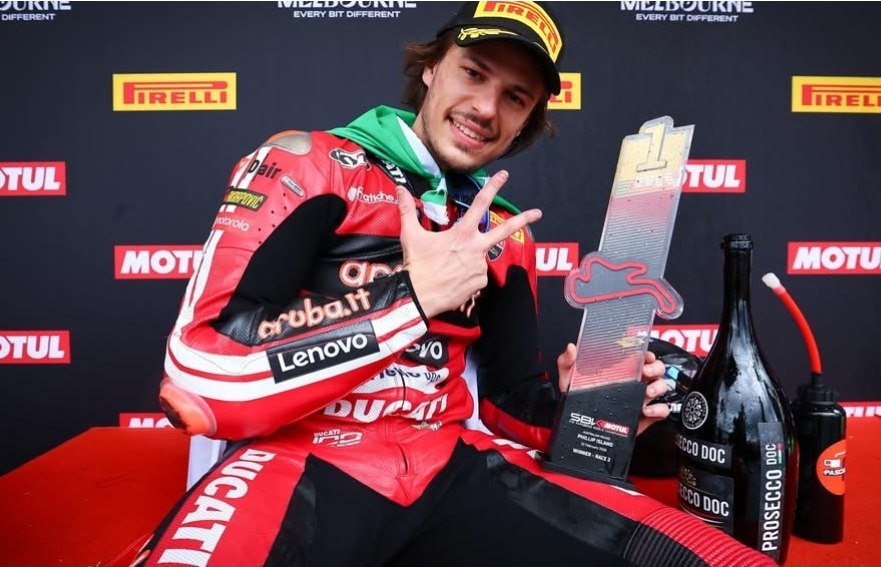 Featured image for “WSBK: Nicolo Bulega Completes The Treble at a Rain Soaked Phillip Island”