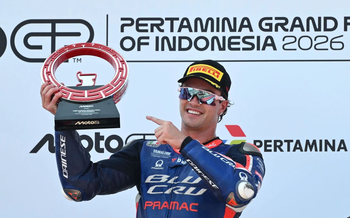 Featured image for “Moto2: Three on the bounce as Izan Guevara claims Indonesian GP victory”